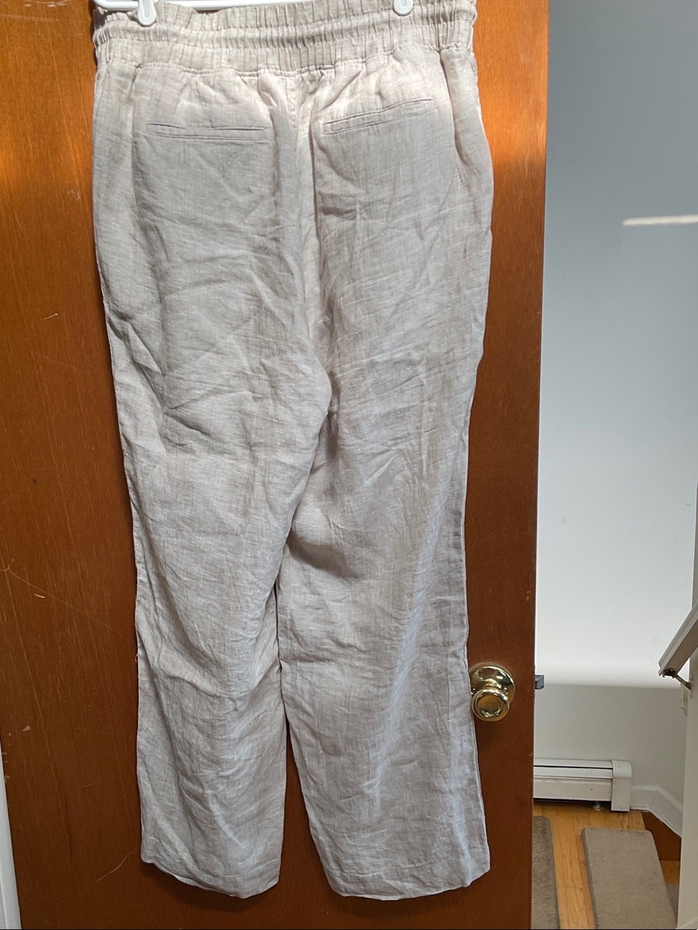Quince Light Beige Wide-Leg Linen-Blend Drawstring Pants - Picture 3 of 4